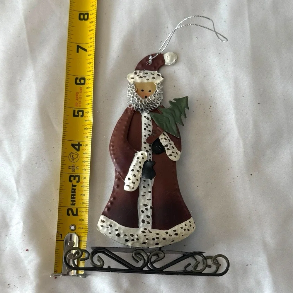 3 Rustic Metal Tin Country Santa Claus Christmas Ornaments 6'-8' EUC